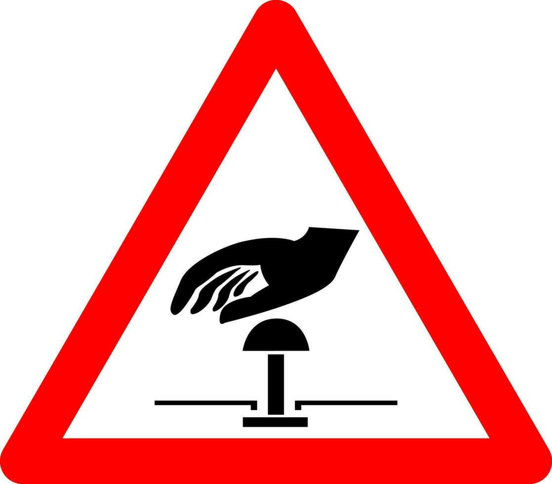 urgence Arrêtez signe avec bouton. avertissement signe urgence fermer bouton. rouge Triangle signe avec silhouette de main bouton à l'intérieur. emplacement de le de bouton. Arrêtez bouton. vecteur