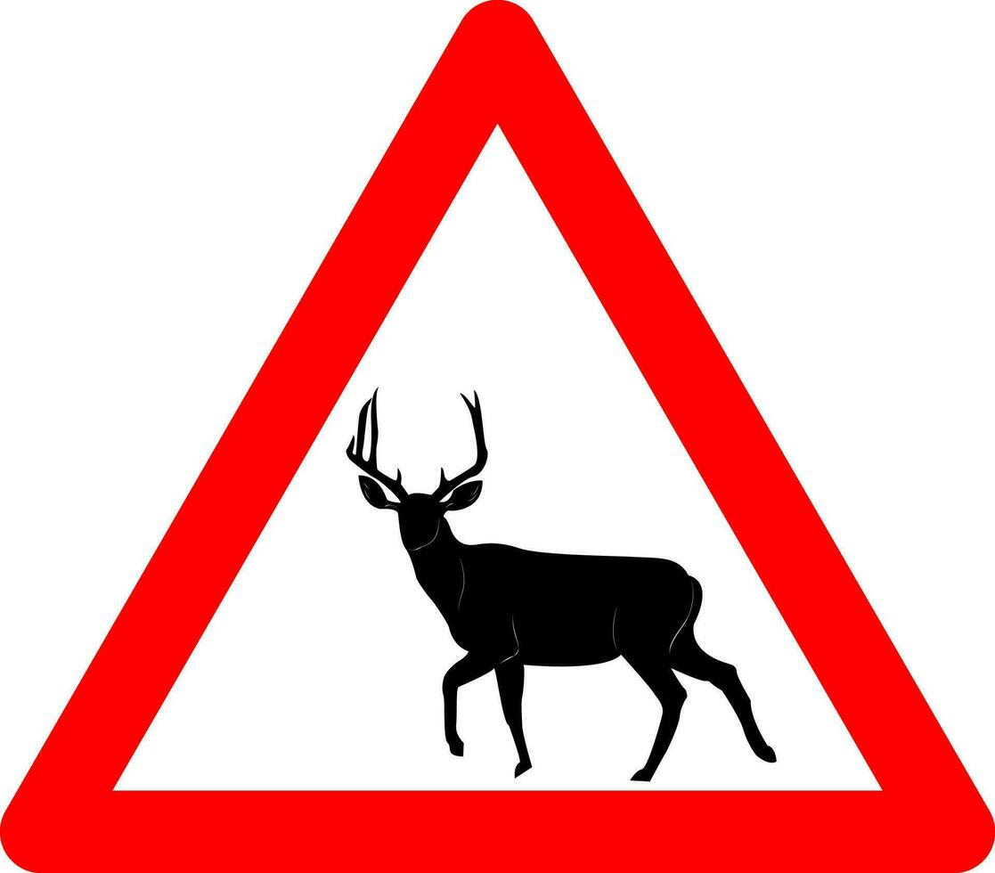 cerf signe. avertissement signe cerf sur le route. rouge Triangle signe avec cerf silhouette à l'intérieur. mise en garde sauvage forêt animaux sont probable à être sur le route devant. route signe. vecteur