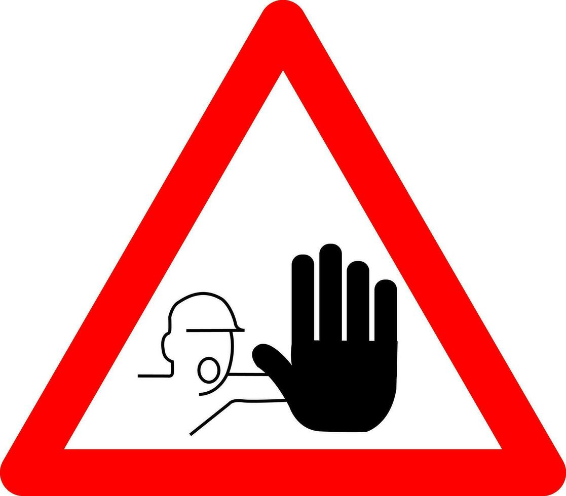 avertissement signe interdit accès. non entrée signe. rouge Triangle signe avec une silhouette de une Lodoni à l'intérieur. prudent ne pas touche. route signe. arrêt. signe interdit. vecteur