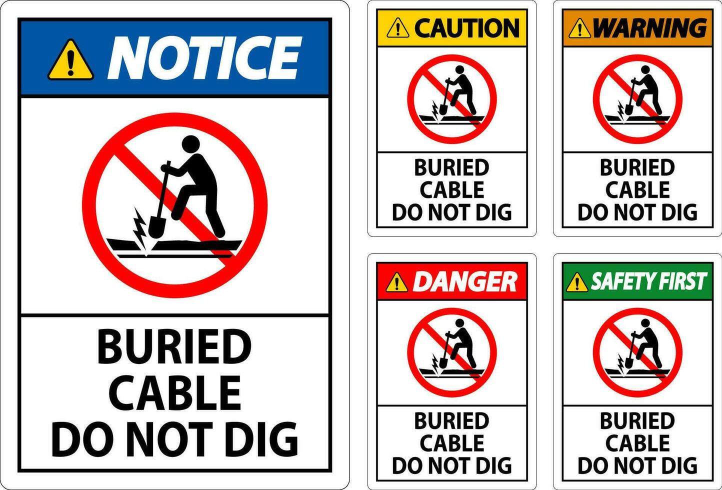 danger signe enterré câble, faire ne pas creuser sur blanc Contexte vecteur