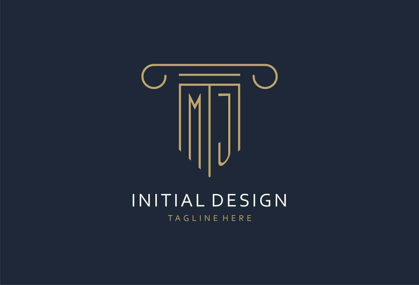 mj initiale avec pilier forme logo conception, Créatif monogramme logo conception pour loi raffermir vecteur