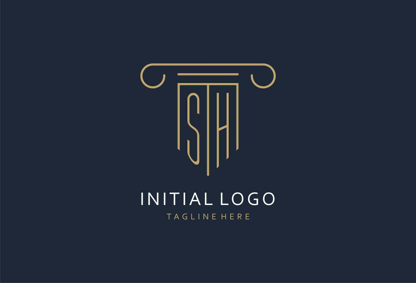 sh initiale avec pilier forme logo conception, Créatif monogramme logo conception pour loi raffermir vecteur