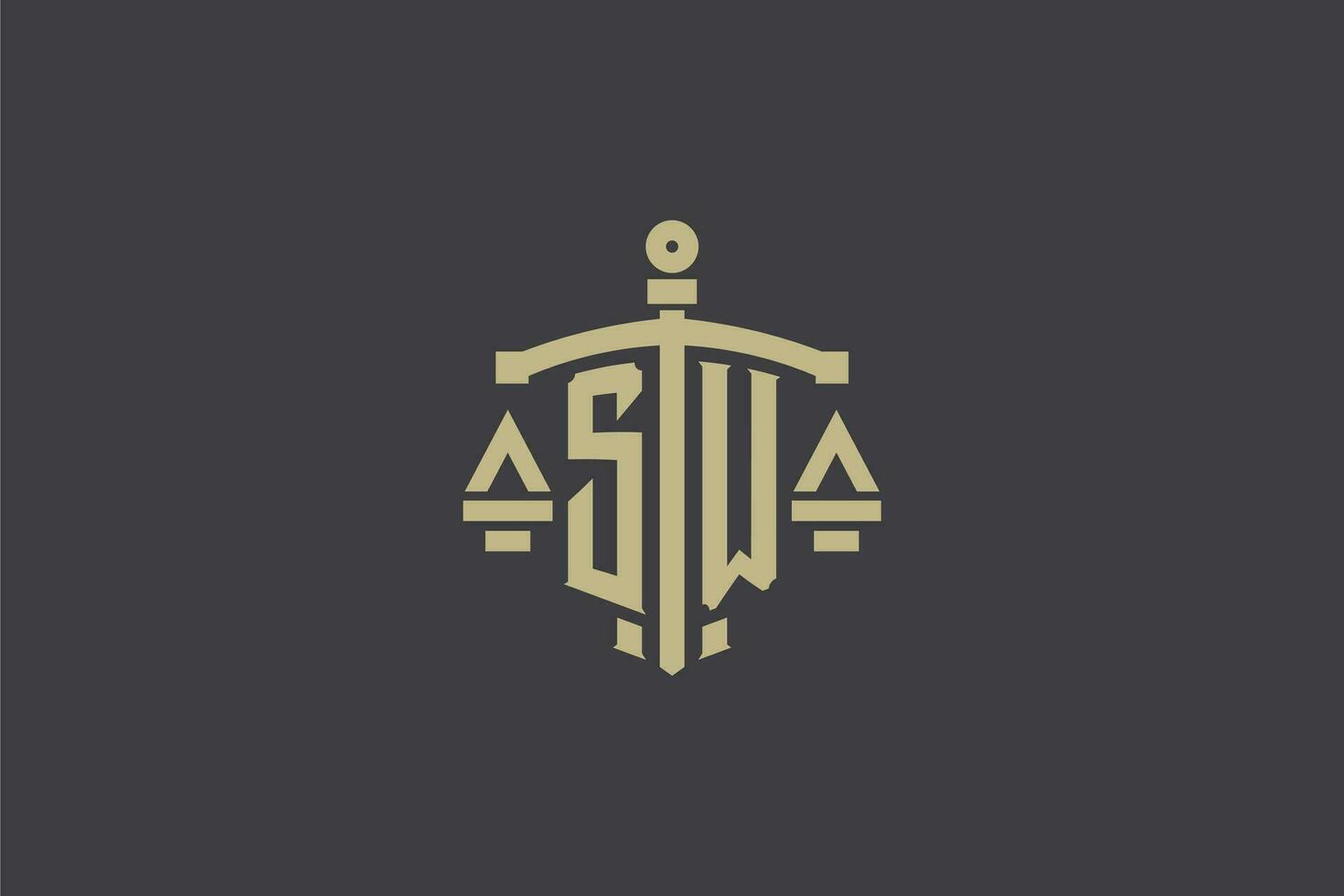 lettre sw logo pour loi Bureau et avocat avec Créatif échelle et épée icône conception vecteur