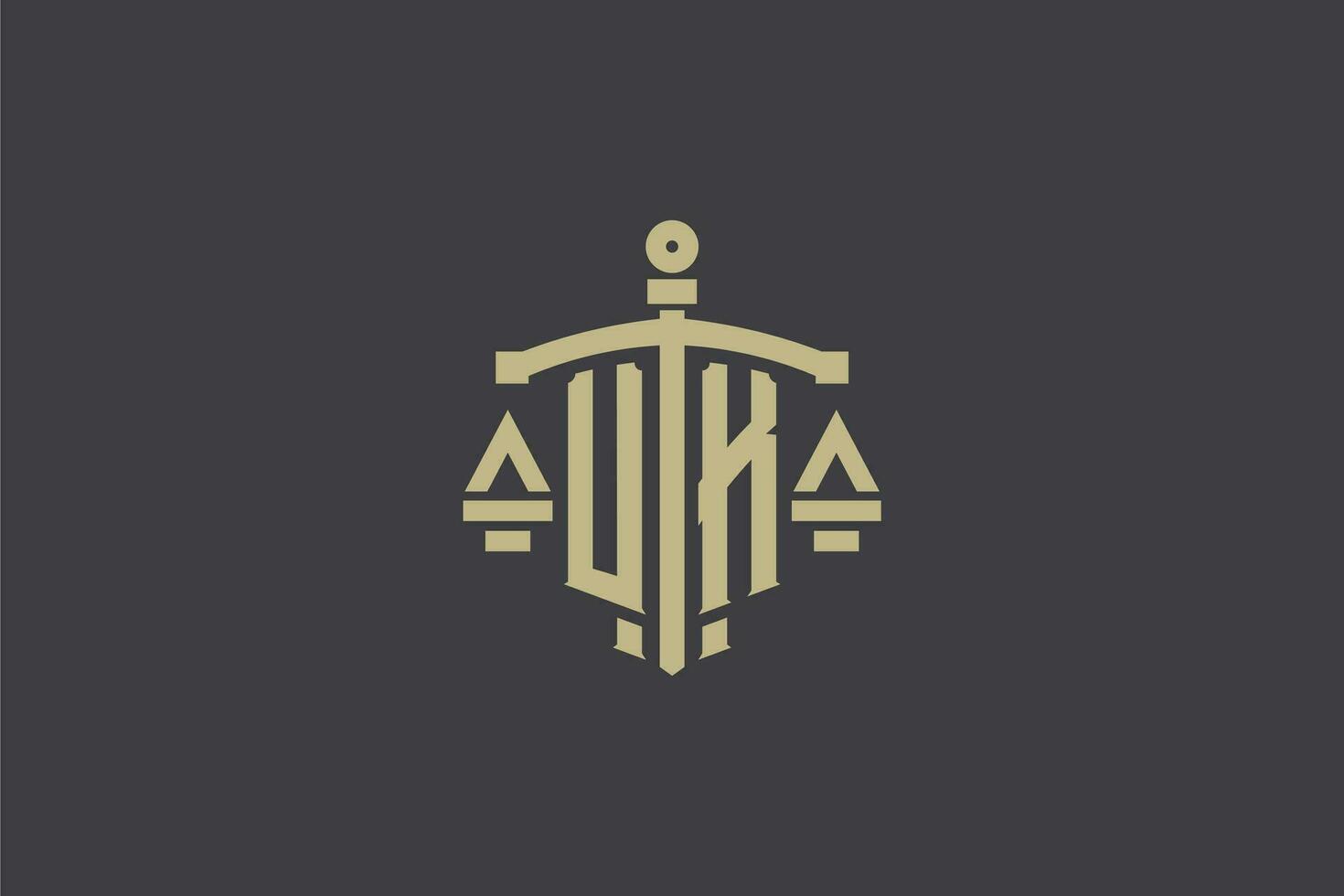 lettre Royaume-Uni logo pour loi Bureau et avocat avec Créatif échelle et épée icône conception vecteur