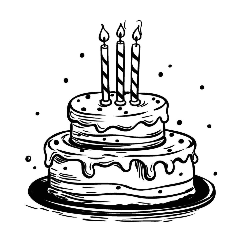 anniversaire gâteau silhouette, gâteau avec bougies, illustration de une gâteau pour anniversaire. vecteur