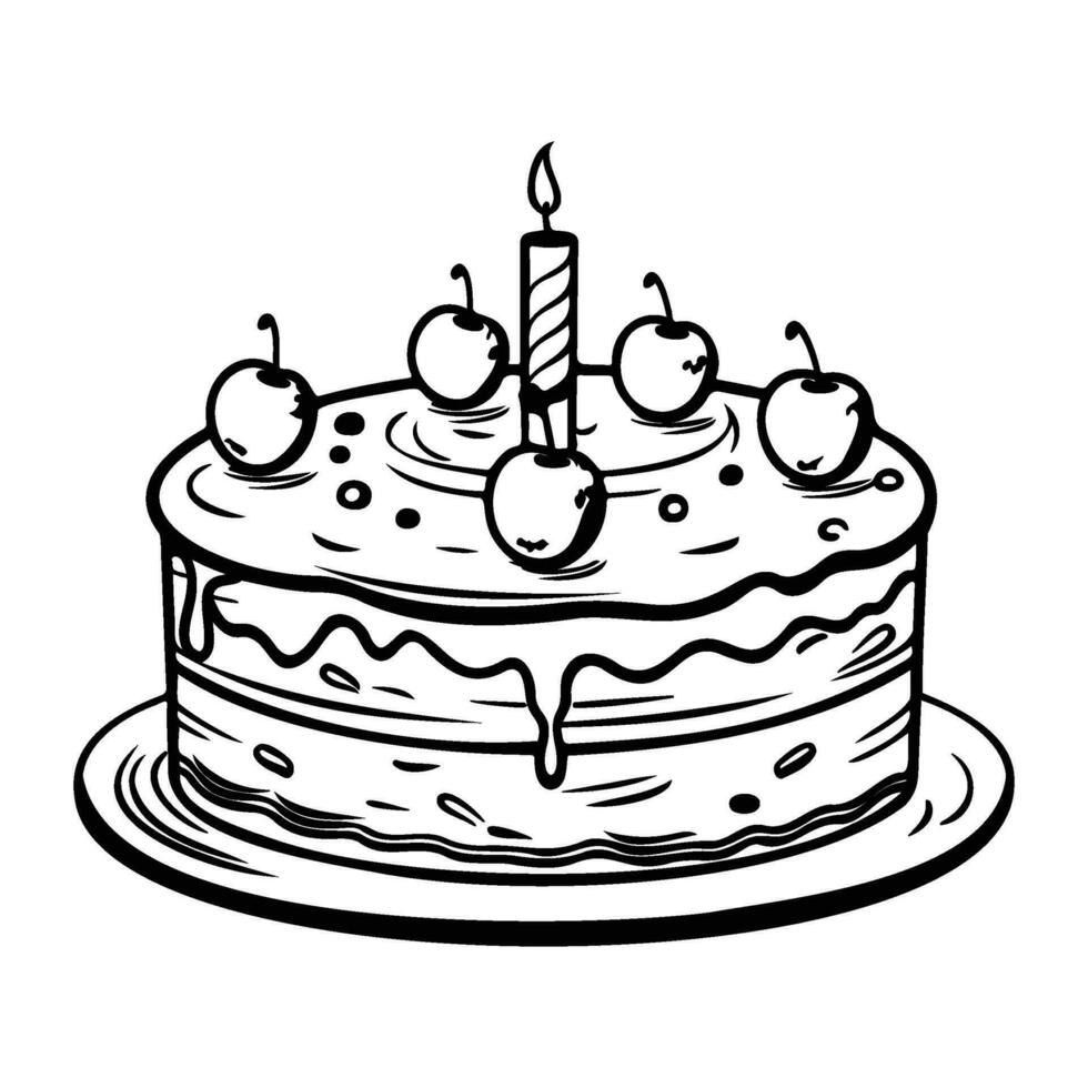 anniversaire gâteau silhouette, gâteau avec bougies, illustration de une gâteau pour anniversaire. vecteur