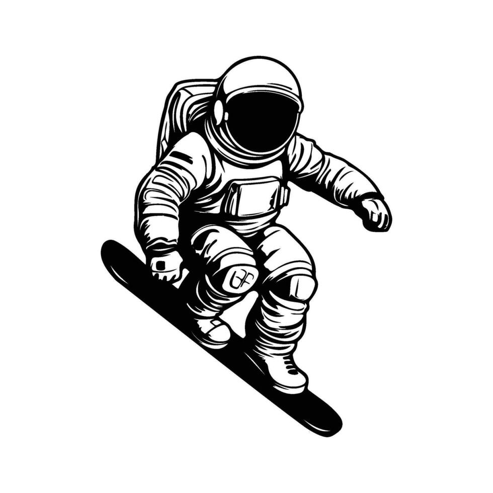 astronaute sur snowboarder dans espace, astronaute sur une surfant planche dessin animé vecteur