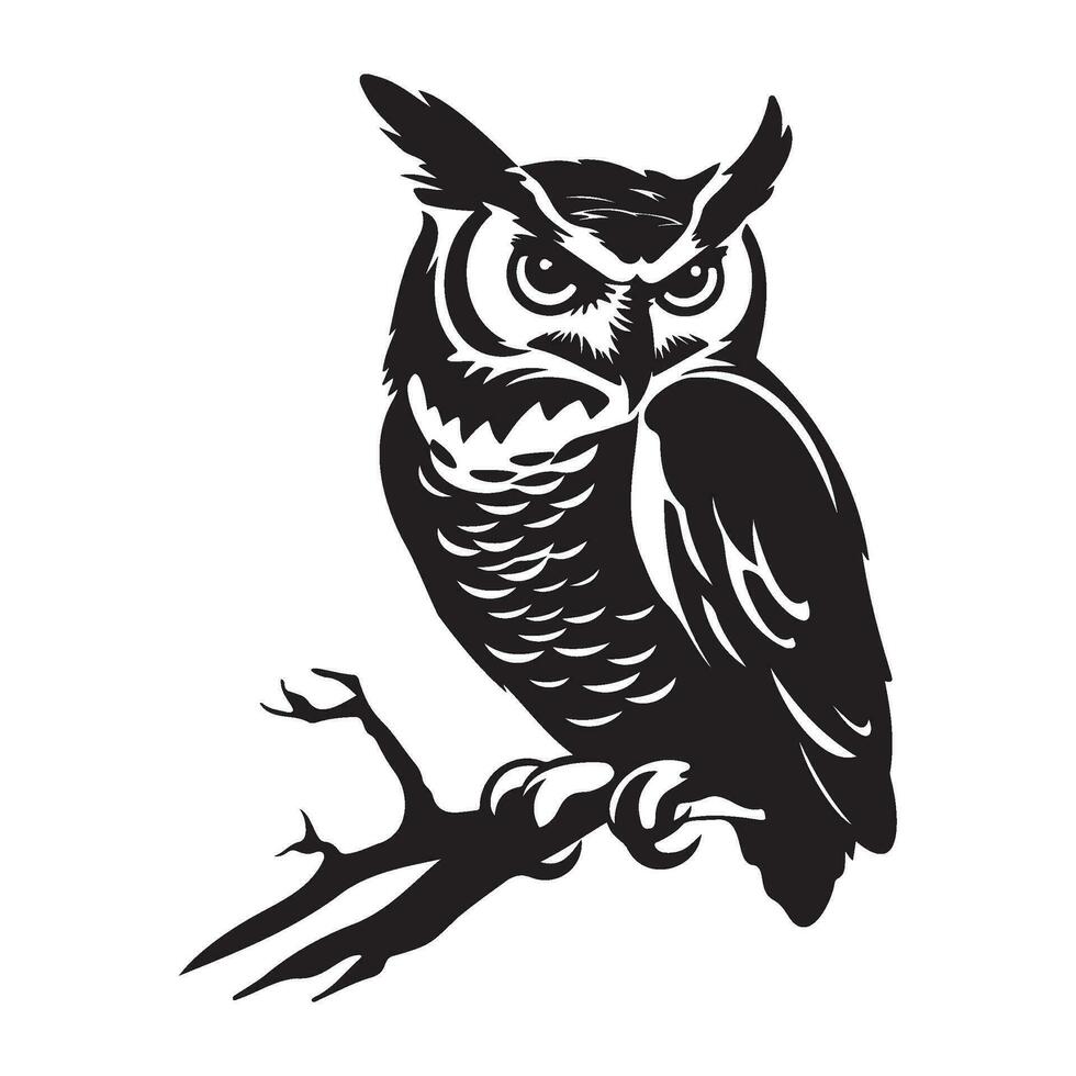 hibou silhouette, hibou mascotte logo, hibou noir et blanc animal symbole conception, oiseau icône. vecteur