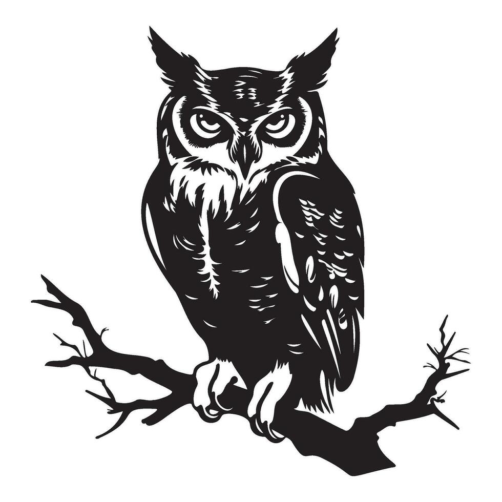 hibou silhouette, hibou mascotte logo, hibou noir et blanc animal symbole conception, oiseau icône. vecteur