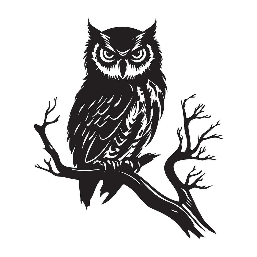 hibou silhouette, hibou mascotte logo, hibou noir et blanc animal symbole conception, oiseau icône. vecteur