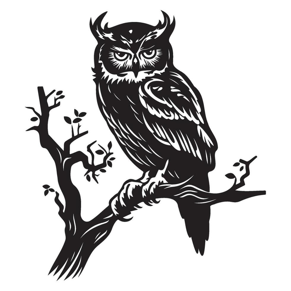 hibou silhouette, hibou mascotte logo, hibou noir et blanc animal symbole conception, oiseau icône. vecteur