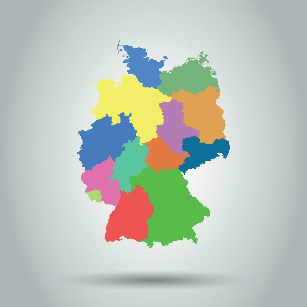 Allemagne carte avec fédéral États icône. plat vecteur illustration. Allemagne signe symbole avec ombre sur blanc Contexte.