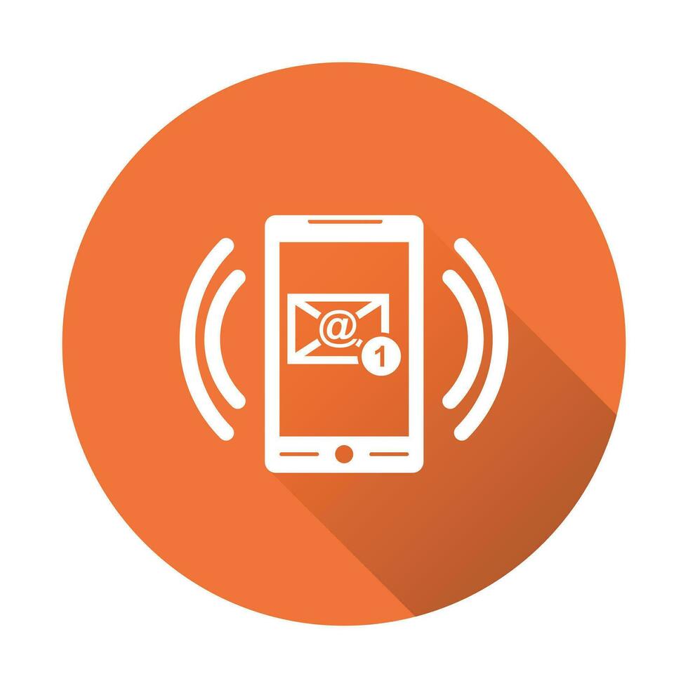 intelligent téléphone avec email symbole sur le filtrer. vecteur illustration dans plat style sur rond Orange Contexte.