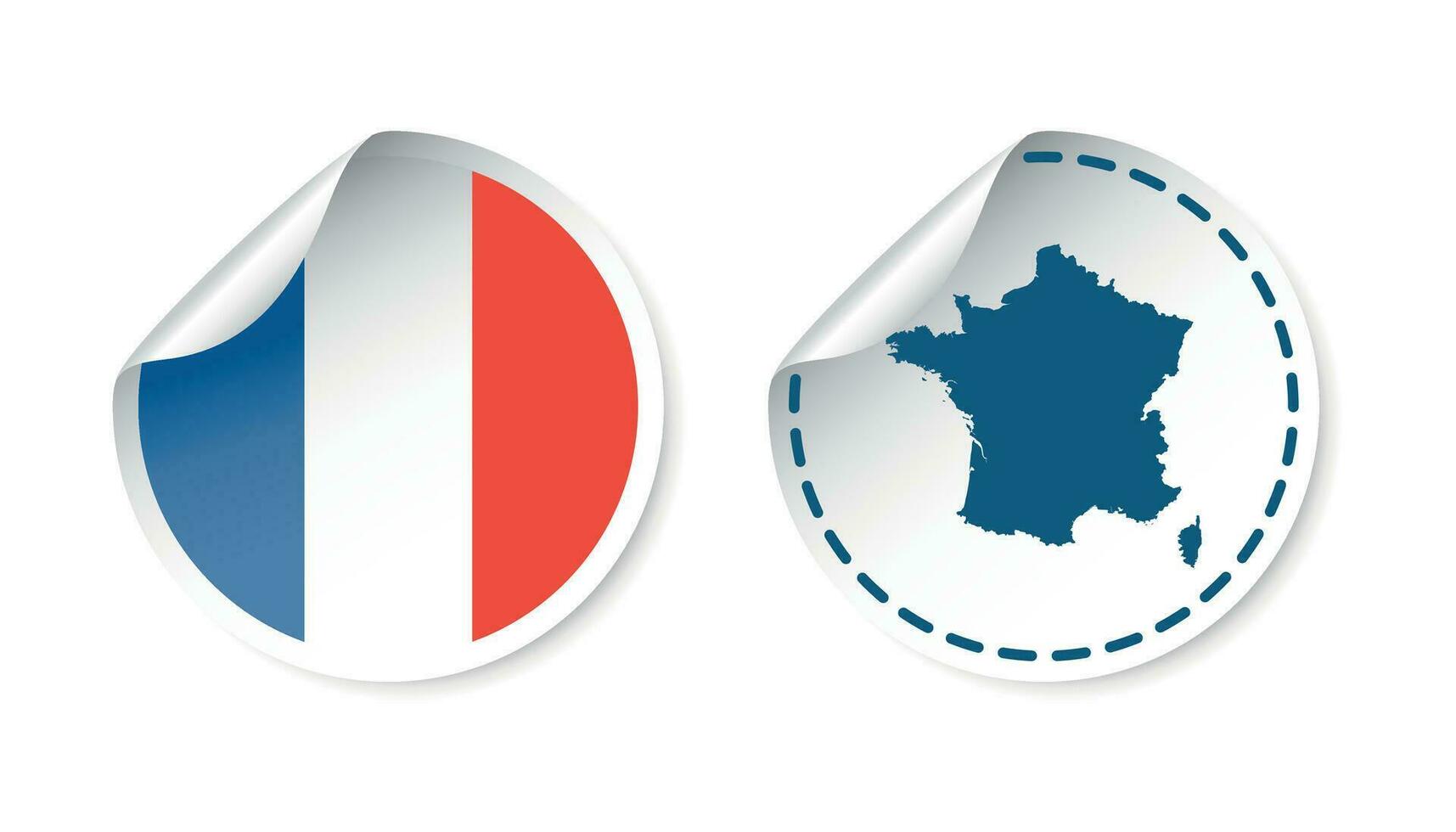 France autocollant avec drapeau et carte. étiqueter, rond étiquette avec pays. vecteur illustration sur blanc Contexte.