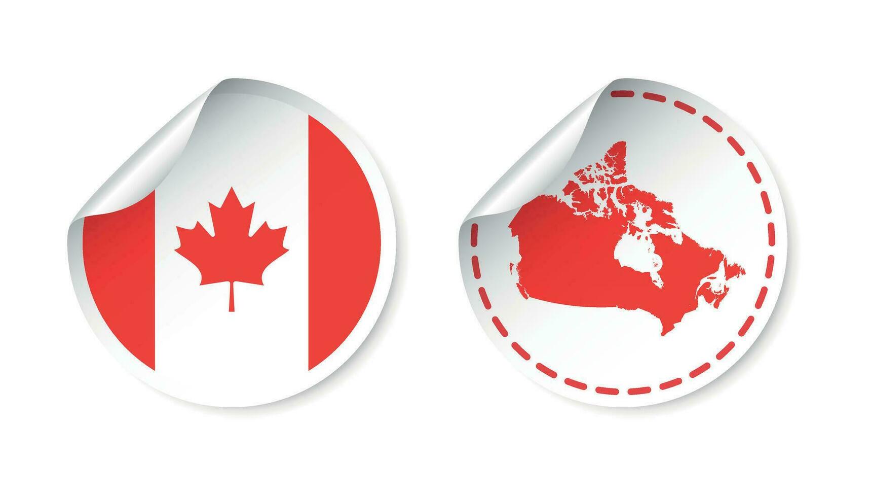 Canada autocollant avec drapeau et carte. étiqueter, rond étiquette avec pays. vecteur illustration sur blanc Contexte.