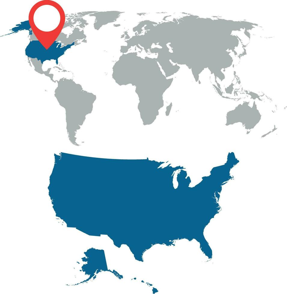 détaillé carte de Etats-Unis et monde carte la navigation ensemble. plat vecteur illustration.