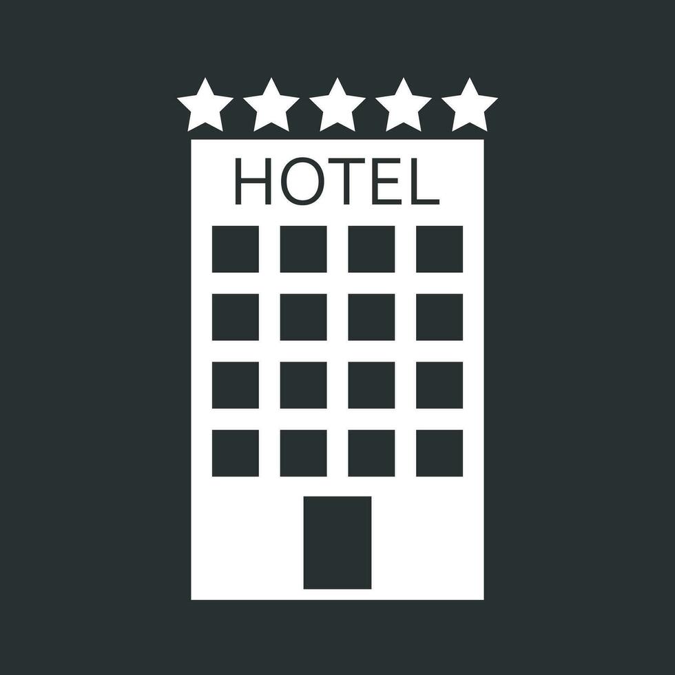 Hôtel icône isolé sur noir Contexte. Facile plat pictogramme pour entreprise, commercialisation, l'Internet concept. branché moderne vecteur symbole pour la toile site conception ou mobile application.