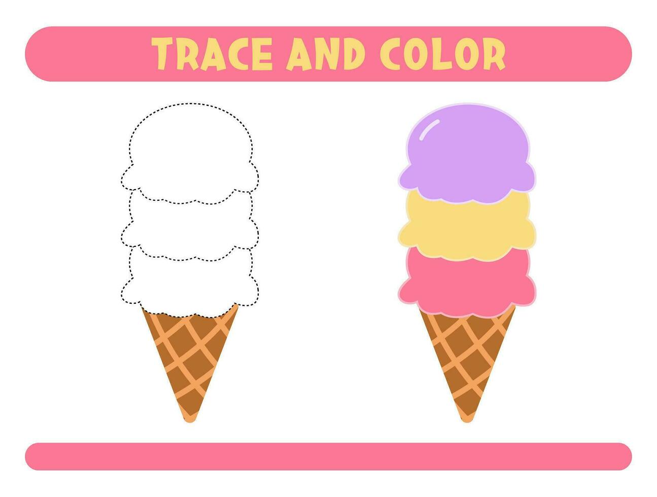 trace et Couleur mignonne la glace crème. feuille de travail pour des gamins vecteur