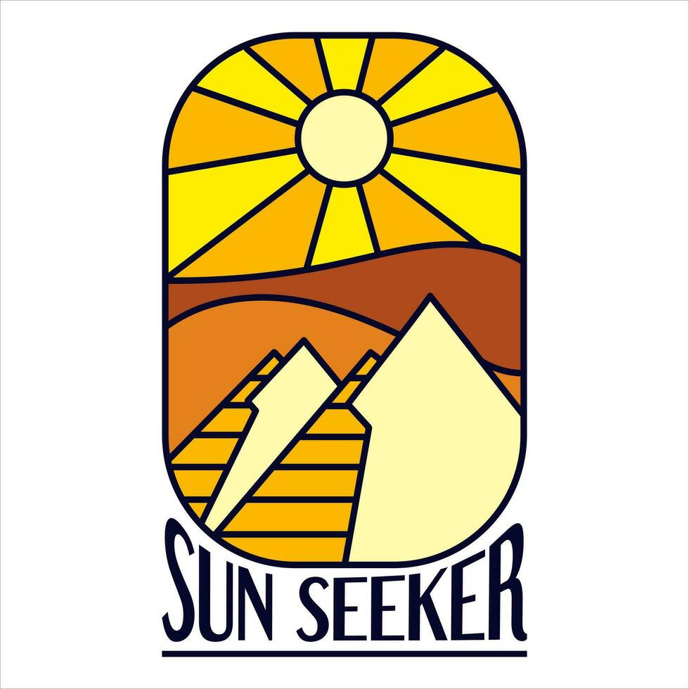 Soleil chercheur aventure badge t pour T-shirt dessins Vêtements et logo marque, été désert logo signe illustration vecteur