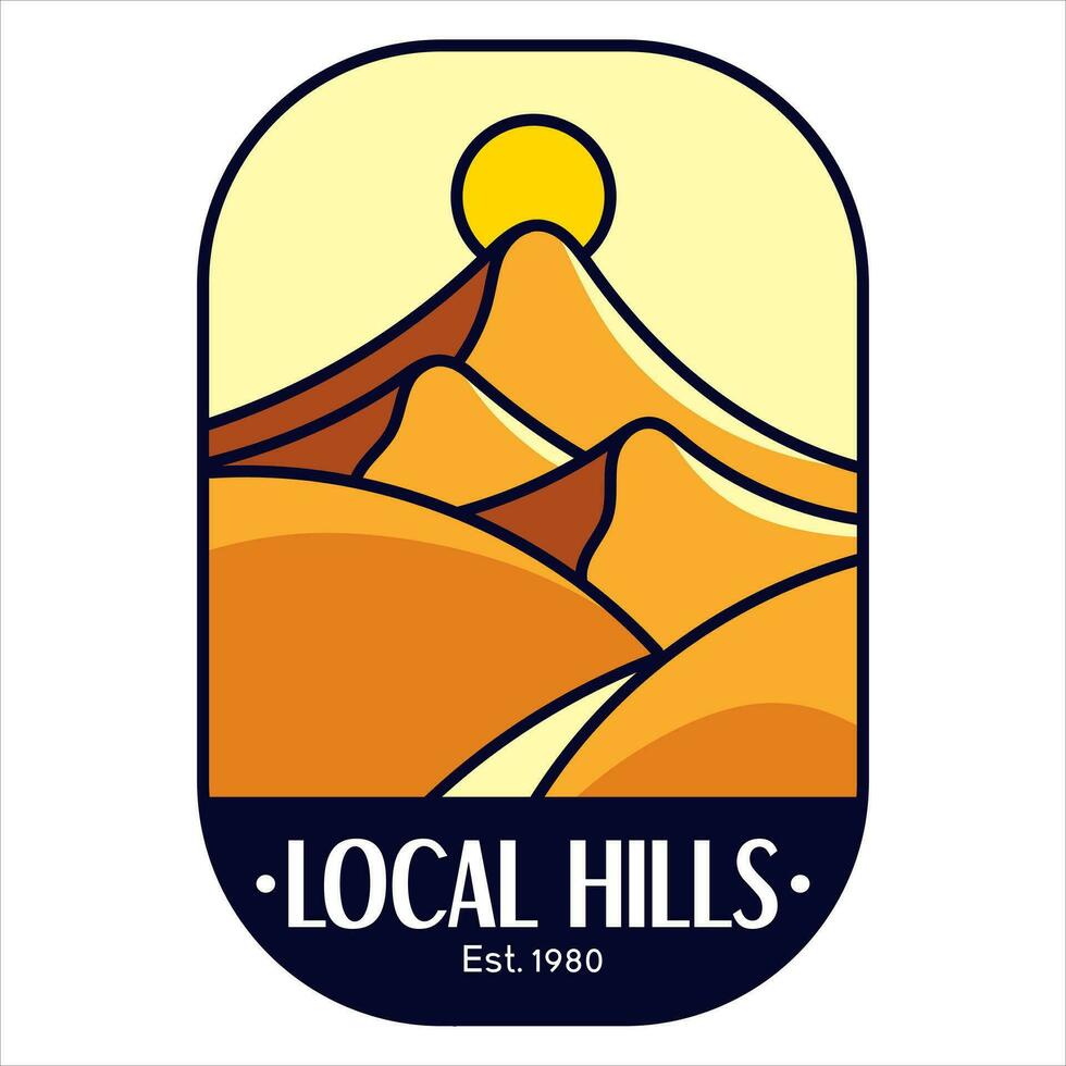 local collines Montagne désert aventure badge t pour T-shirt dessins Vêtements et logo marque, été désert logo signe illustration vecteur