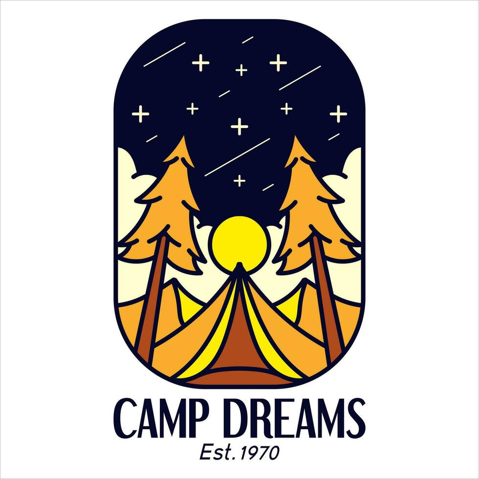 camp rêves étoilé nuit aventure badge t pour T-shirt dessins Vêtements et logo marque, été désert logo signe illustration vecteur