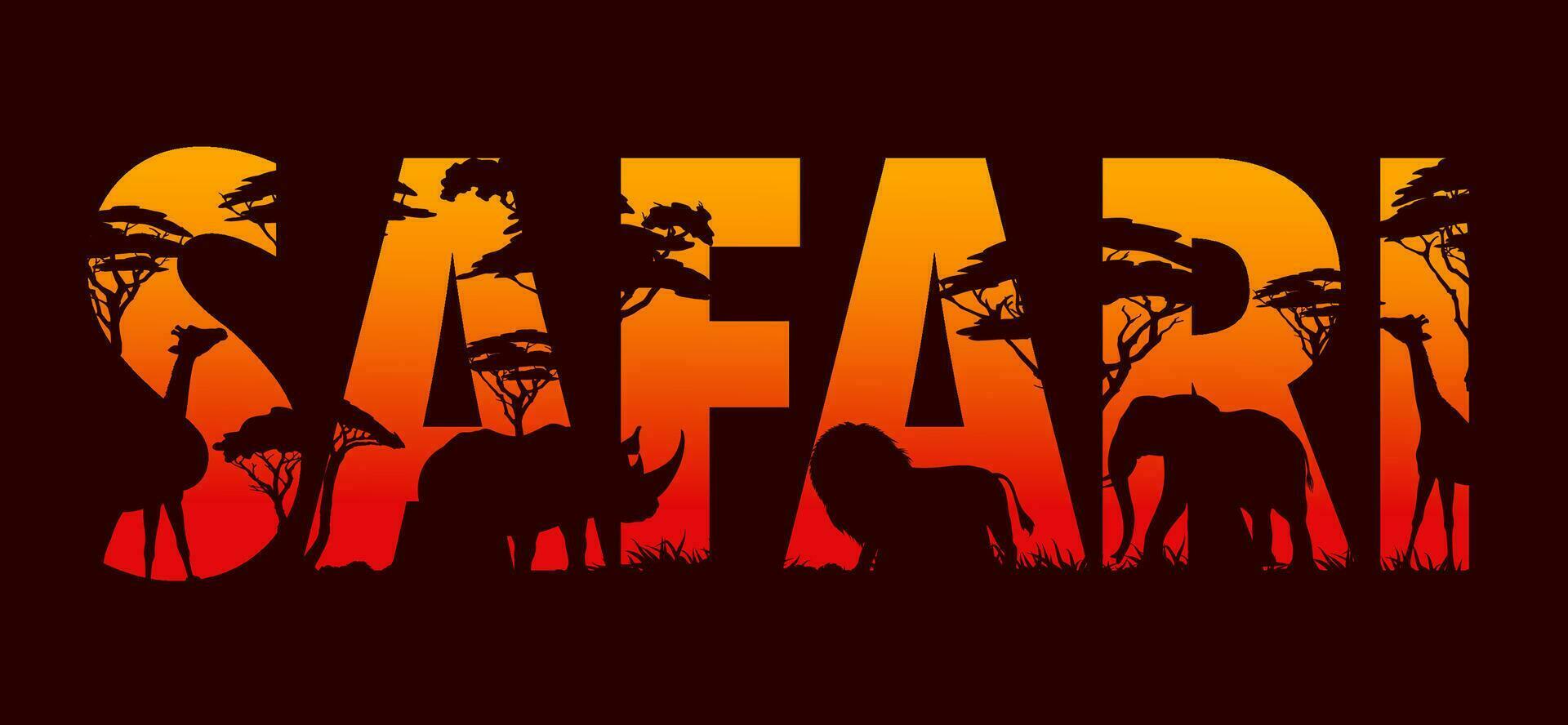 safari, africain le coucher du soleil avec animal silhouettes vecteur
