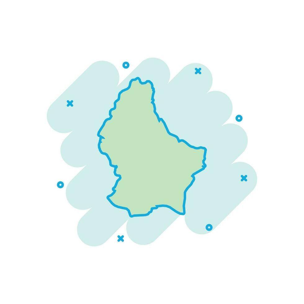 icône de carte luxembourgeoise de dessin animé vectoriel dans le style comique. pictogramme d'illustration de signe luxembourgeois. carte de cartographie concept d'effet d'éclaboussure d'entreprise.