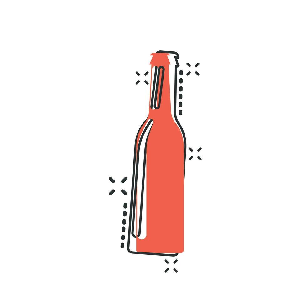 vin de dessin animé de vecteur, icône de bouteille de bière dans le style comique. pictogramme d'illustration de concept de bouteille d'alcool. bière, vodka, concept d'effet d'éclaboussure d'entreprise vinicole. vecteur