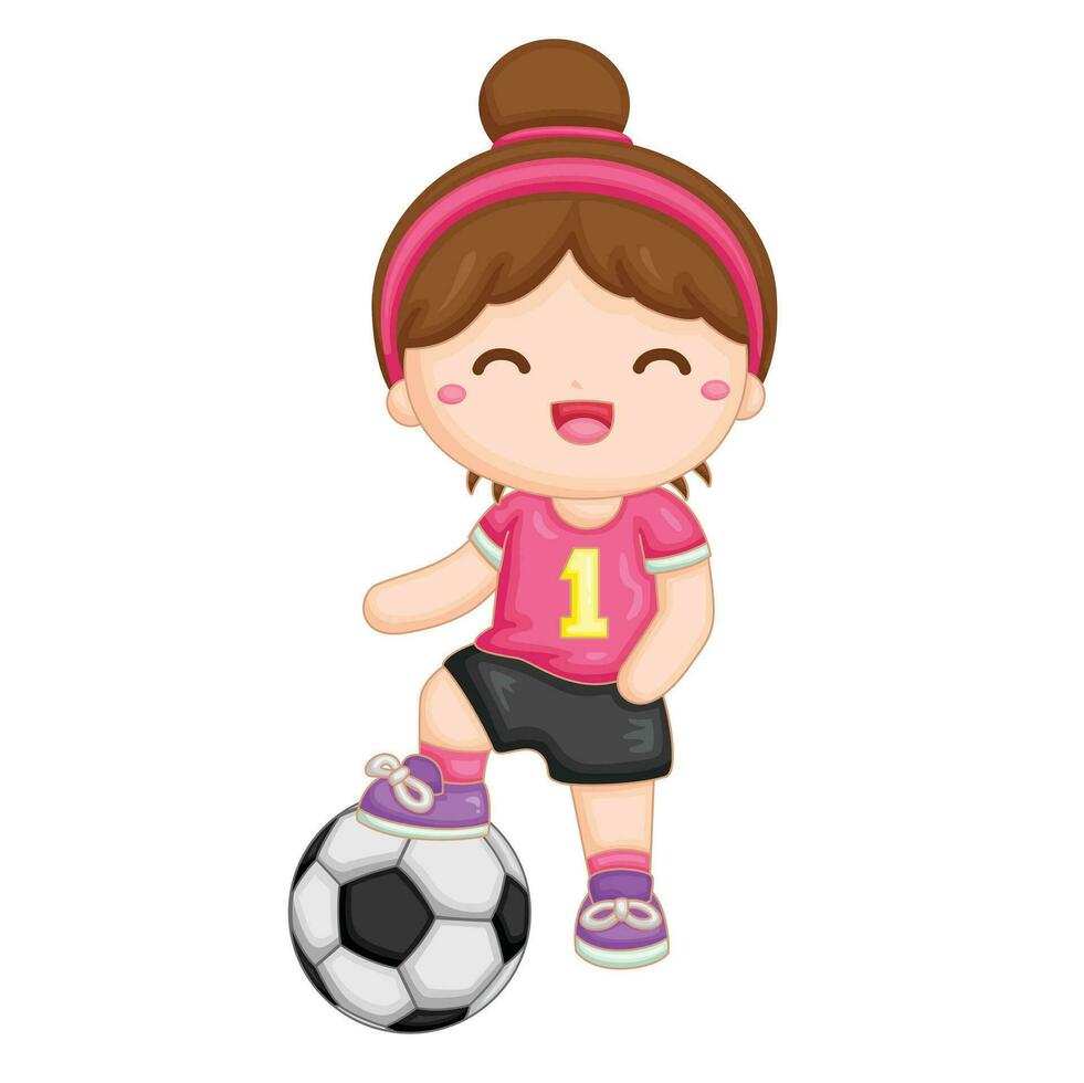 peu fille en jouant football Balle Football sport activité illustration vecteur clipart dessin animé autocollant des gamins