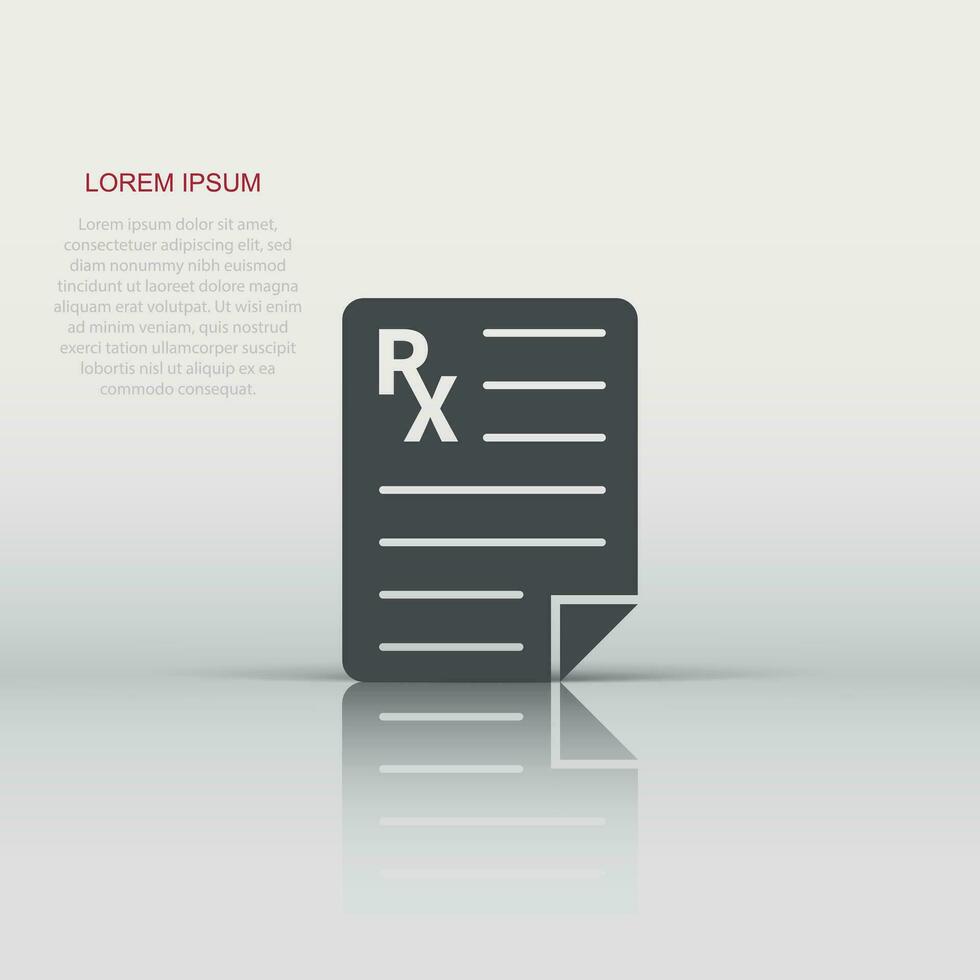 icône de prescription dans un style plat. illustration vectorielle de document rx sur fond blanc isolé. concept d'entreprise de papier. vecteur