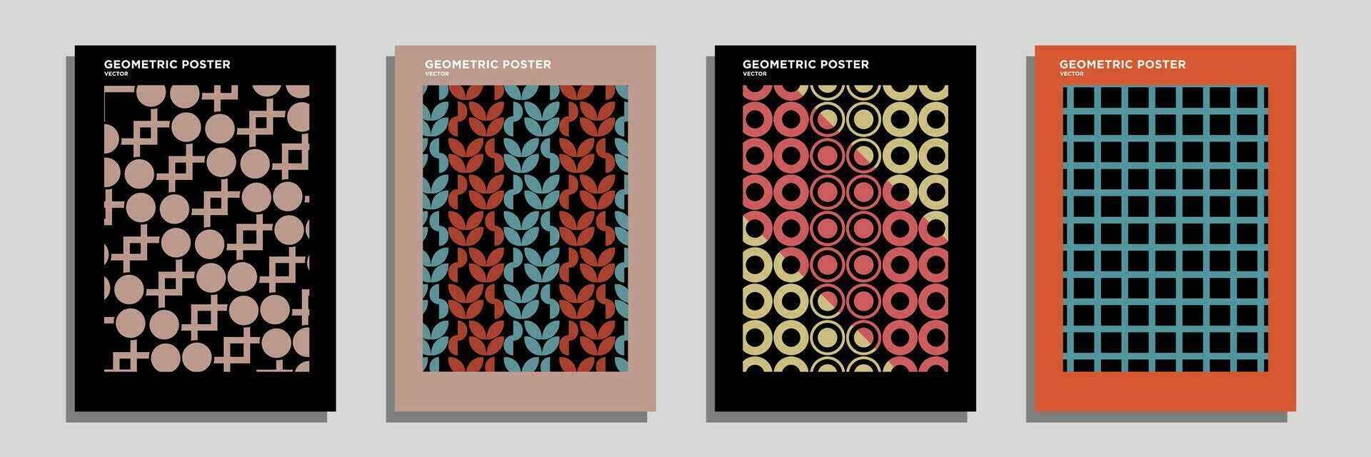 rétro géométrique modèle arrière-plan, vecteur abstrait cercle, Triangle et carré lignes art. branché coloré bauhaus modèle arrière-plans op-art ensemble