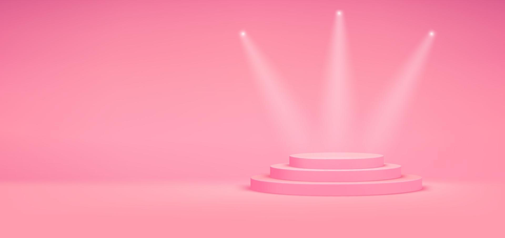 scène rose pastel lumineux avec bannière horizontale d'escalier circulaire vecteur