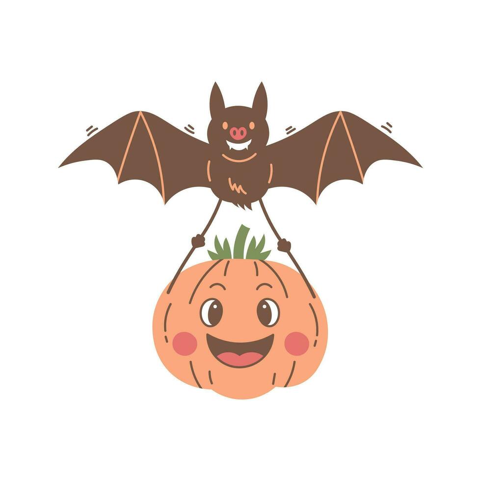 Halloween citrouille personnage avec chauve souris vecteur