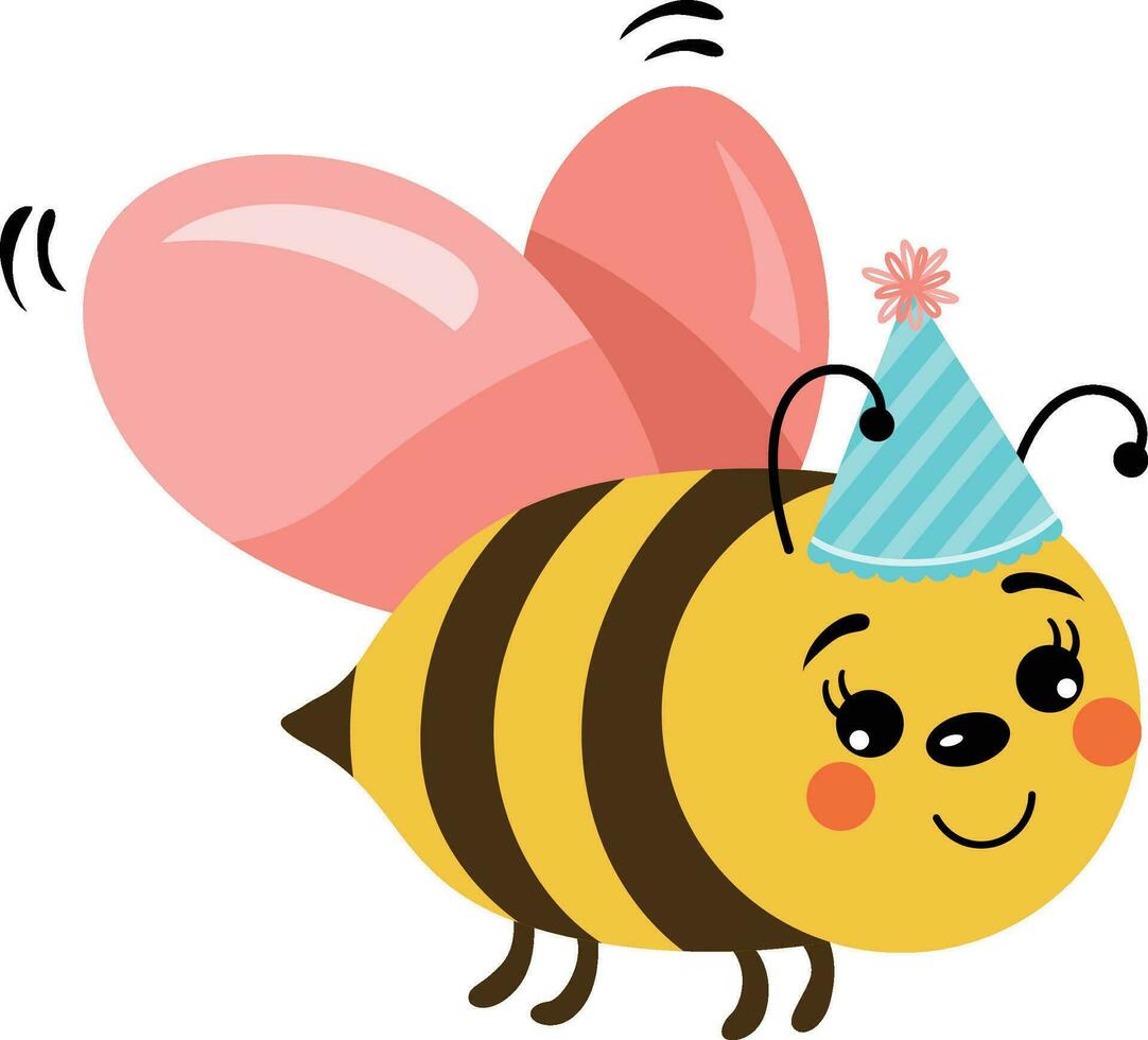 mignonne abeille avec anniversaire chapeau vecteur
