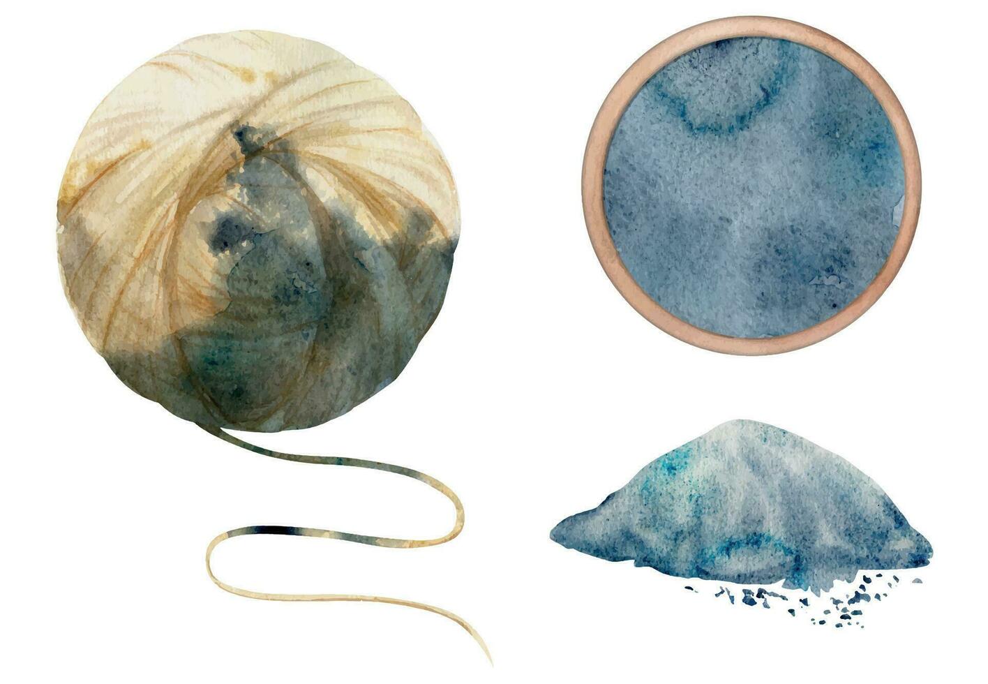 main tiré aquarelle indigo coloration Naturel plante colorant et matériaux pour passe-temps, Fait main tissu. illustration isolé composition, blanc Contexte. magasin logo, imprimer, site Internet, affaires carte, brochure vecteur