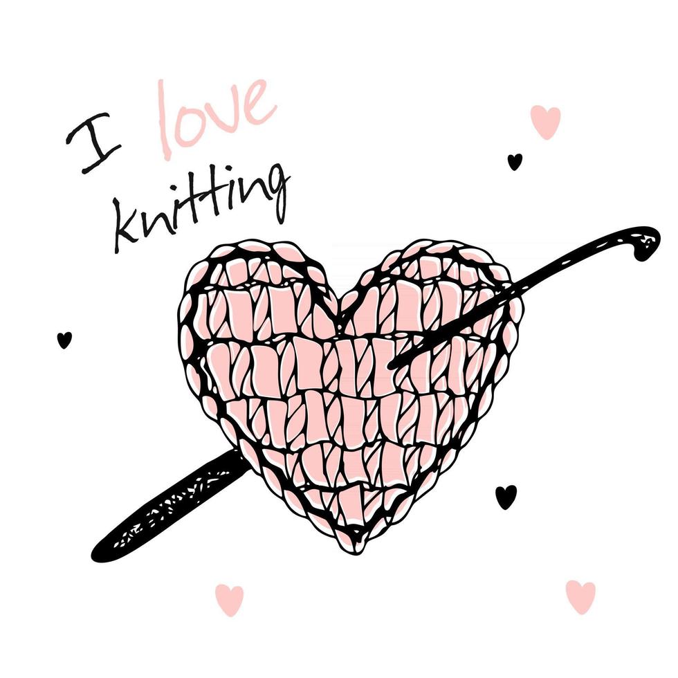 un coeur tricoté avec un crochet. j'adore tricoter. vecteur. vecteur