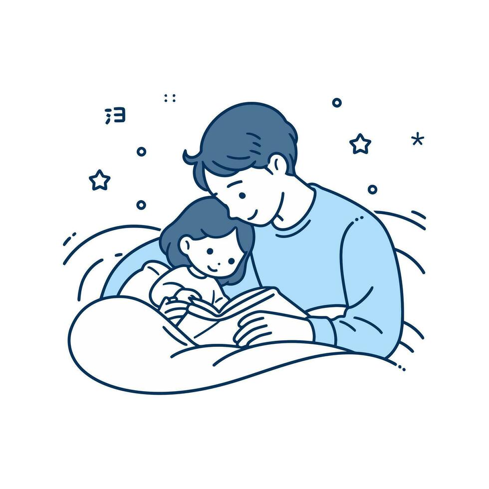 une parent et une enfant en train de lire une heure du coucher récit ensemble vecteur illustration