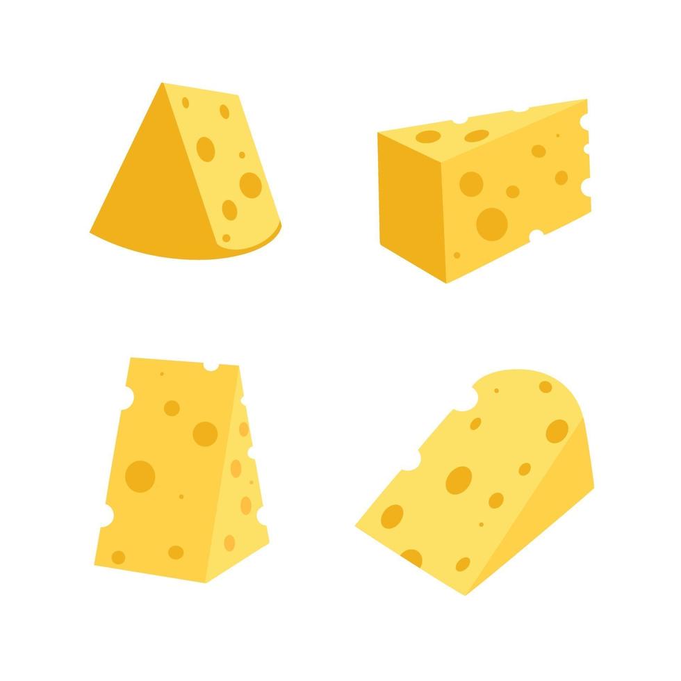 un ensemble de tranches de fromage fromage de différentes formes. les produits laitiers. illustration vectorielle plane vecteur