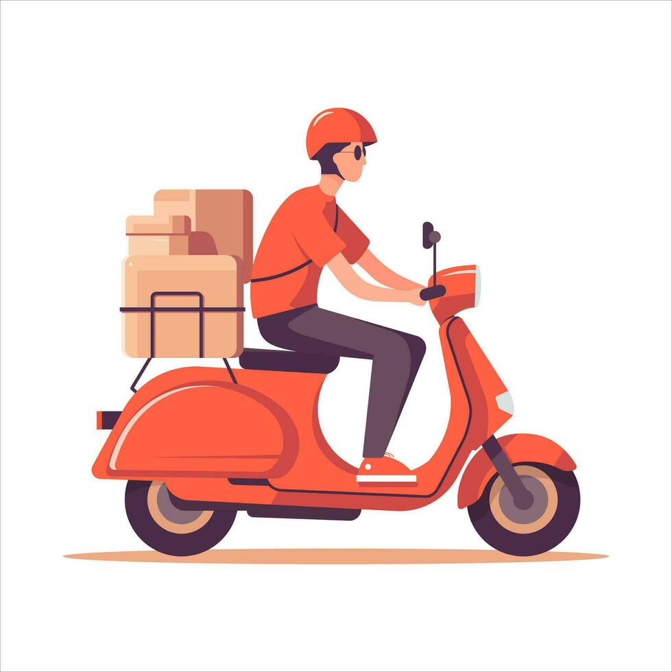 vite et gratuit livraison par courrier avec une scooter. vecteur dessin animé isolé sur blanc Contexte.