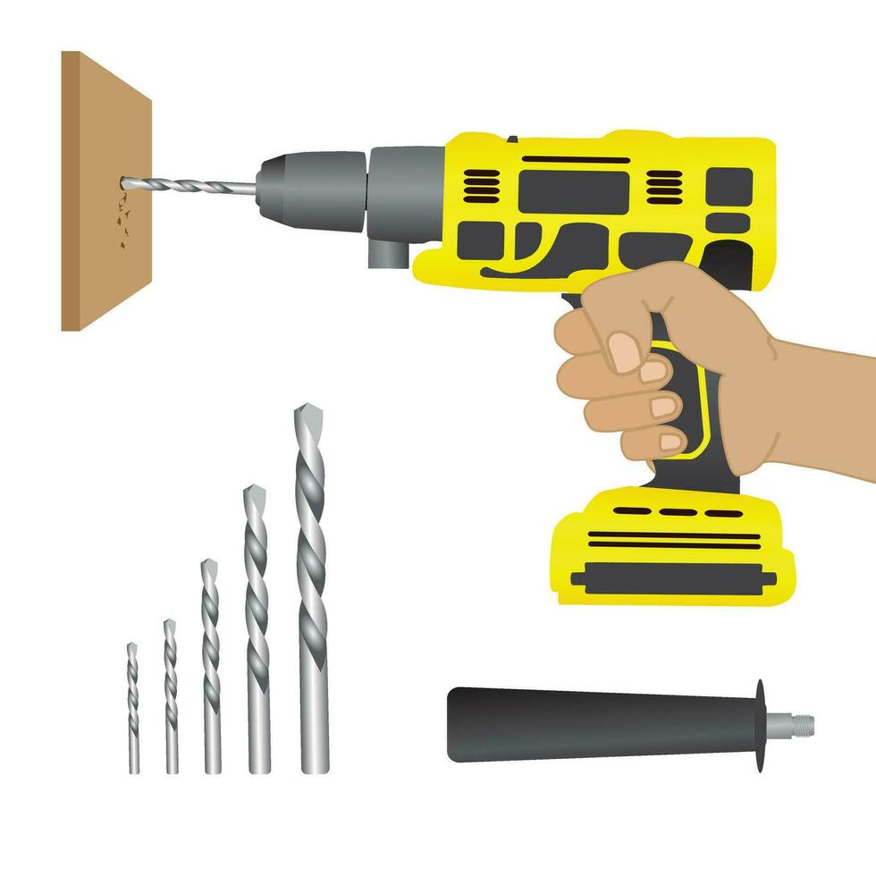 électrique Tournevis électrique Tournevis dans main. batterie Tournevis ou percer. Accueil rénovation équipement. outils de le bricoleur. isolé sur blanc Contexte. vecteur illustration eps dix.