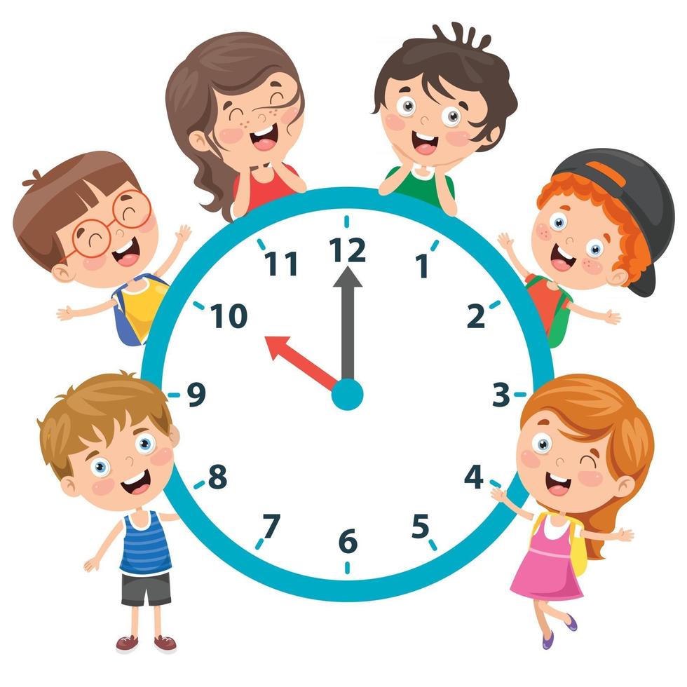 petits enfants tenant une horloge vecteur