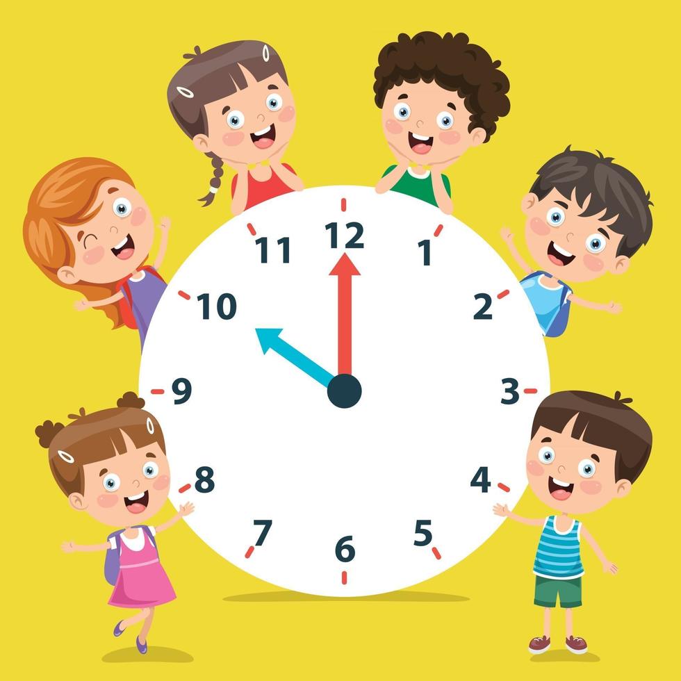 petits enfants tenant une horloge vecteur