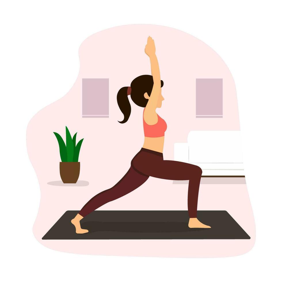 femme pratiquant faire yoga exercice à maison. sport et aptitude entraînement, en bonne santé formation exercice pour corps. vecteur illustration