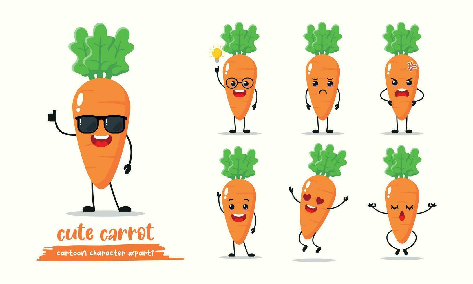 mignonne carotte dessin animé avec beaucoup expressions. légume différent activité vecteur illustration plat conception.