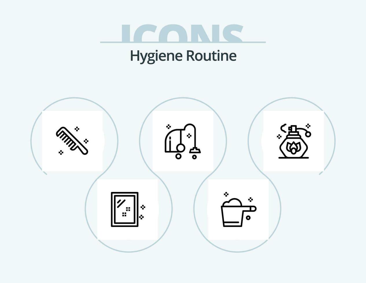 hygiène routine ligne icône pack 5 icône conception. balayer. balai. électrique. Entretien ménager. détergent vecteur