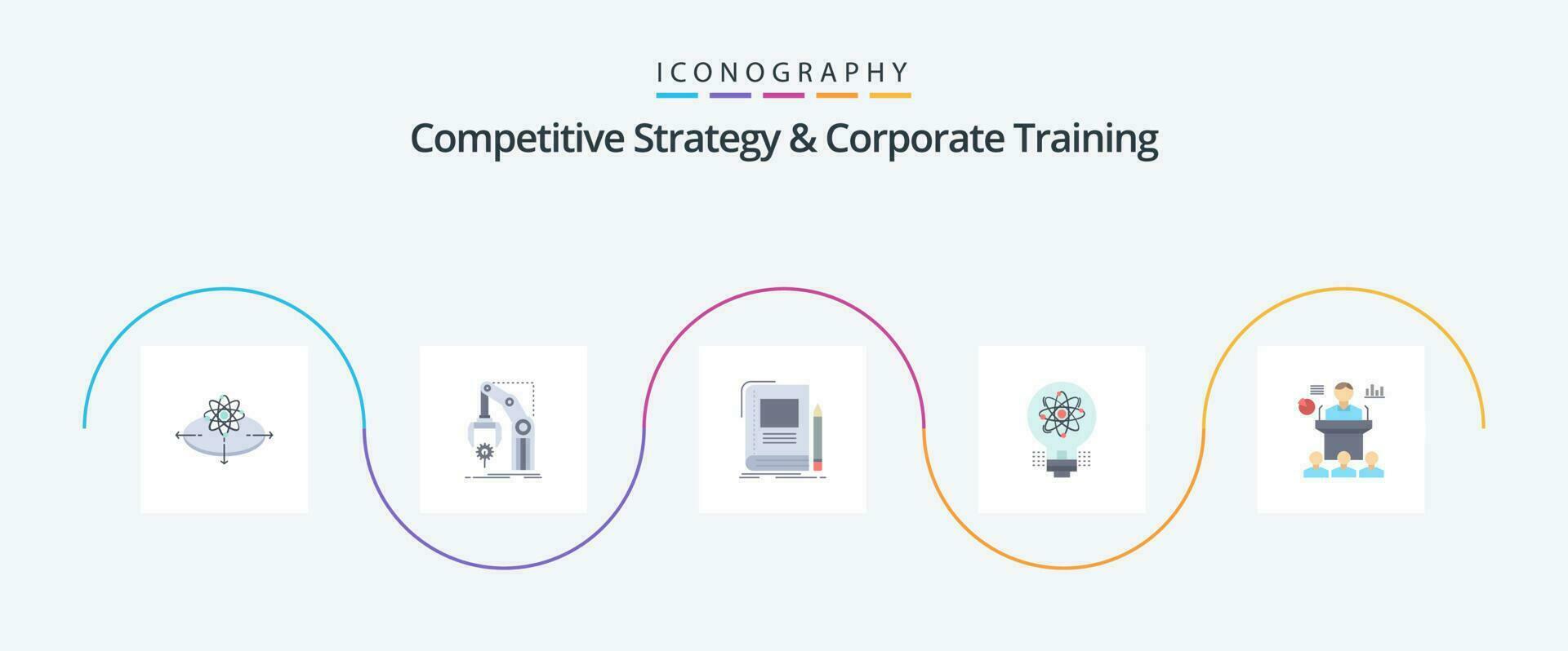 compétitif stratégie et entreprise formation plat 5 icône pack comprenant lumière. idée. mécanisme. école. éducation vecteur