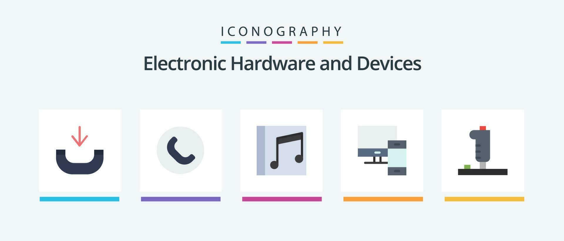dispositifs plat 5 icône pack comprenant appareil. téléphone. musique. pc. dispositifs. Créatif Icônes conception vecteur