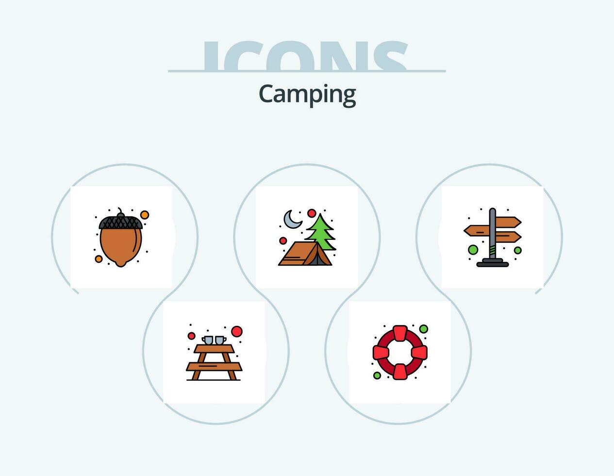 camping ligne rempli icône pack 5 icône conception. flamme. feu. directions. feu de camp. lumière vecteur
