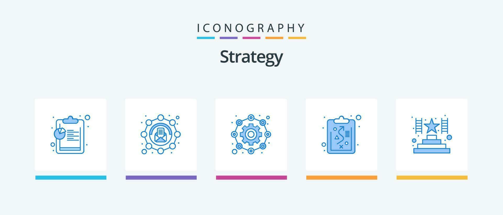 stratégie bleu 5 icône pack comprenant . succès. configuration. grimper. gestion. Créatif Icônes conception vecteur