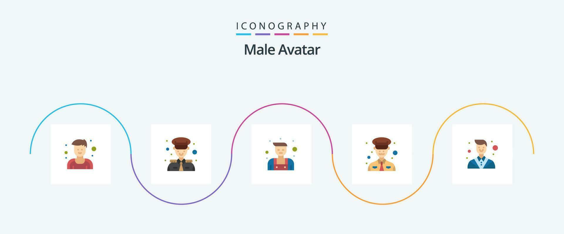 Masculin avatar plat 5 icône pack comprenant . employé. serrurier. conseiller. police vecteur